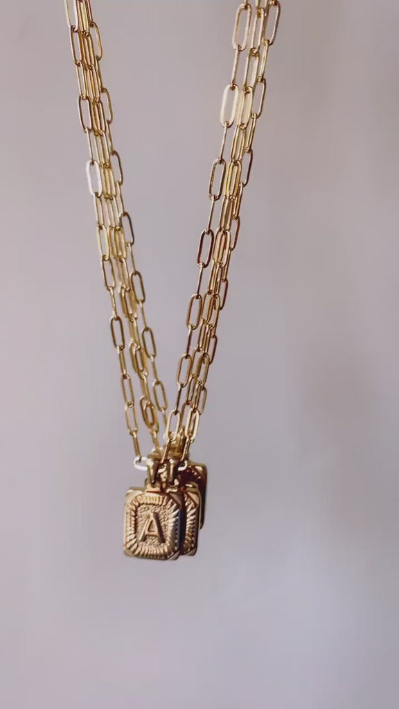 paperclip necklace; letter pendant; gold plated initial necklace